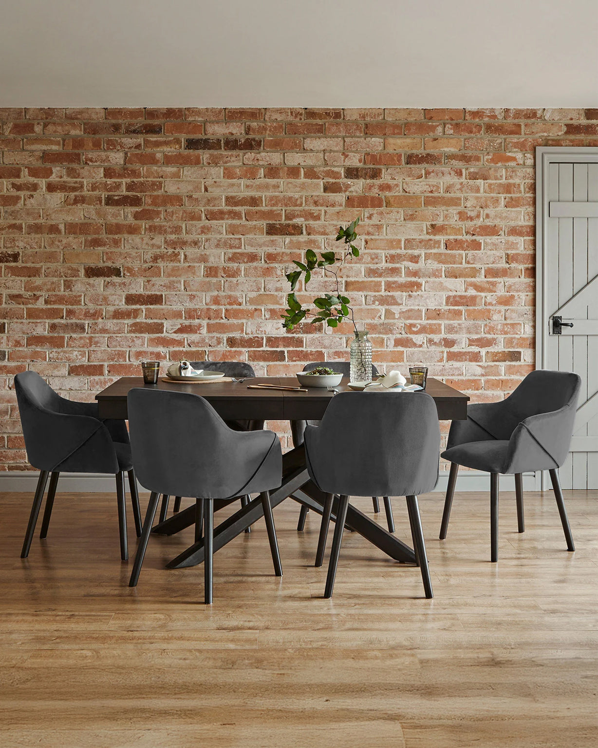 Bonanova Velvet Dining Chair (Granite Grey Fabric) – Modern Upholstered Dining Chair with Armrests - Marcel Olsen