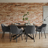 Bonanova Velvet Dining Chair (Granite Grey Fabric) – Modern Upholstered Dining Chair with Armrests - Marcel Olsen