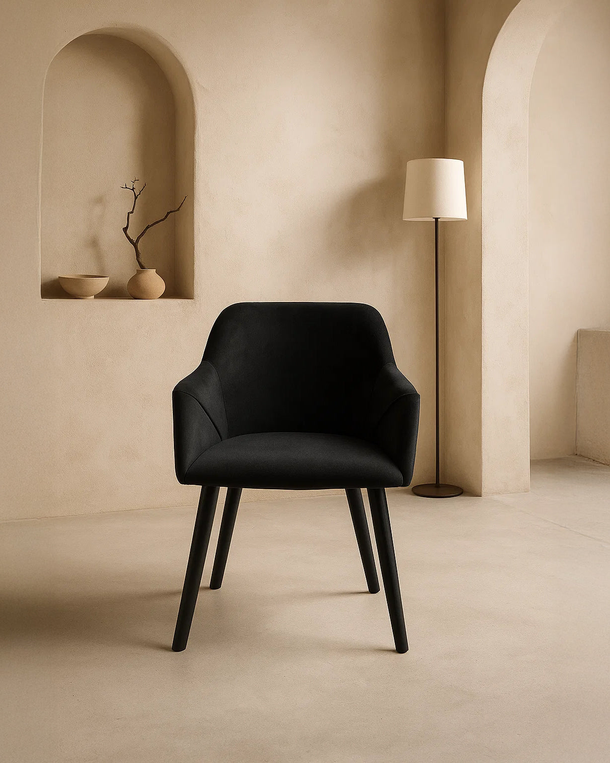 Bonanova Velvet Dining Chair (Noir Black Fabric) – Modern Upholstered Dining Chair with Armrests - Marcel Olsen