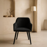 Bonanova Velvet Dining Chair (Noir Black Fabric) – Modern Upholstered Dining Chair with Armrests - Marcel Olsen