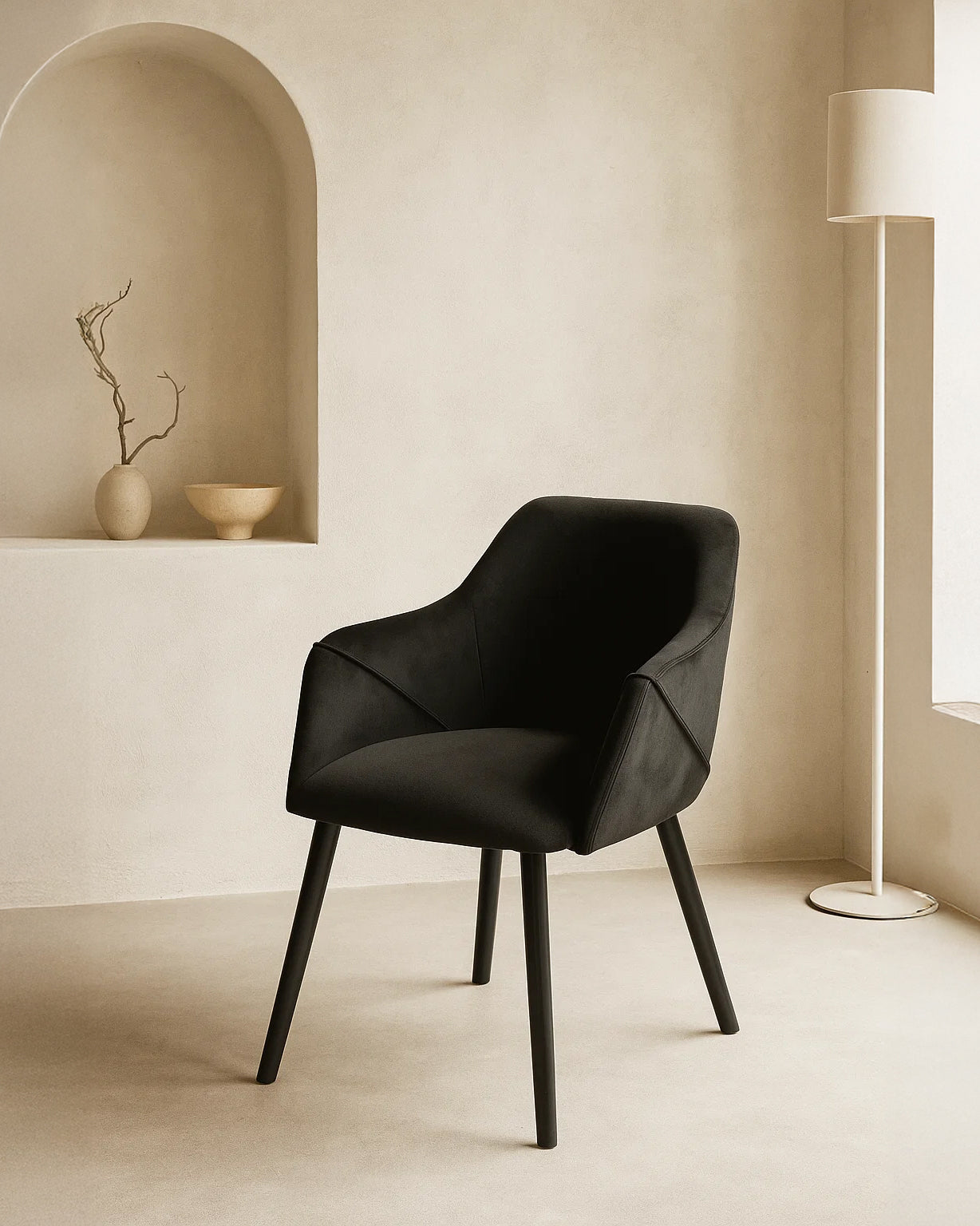 Bonanova Velvet Dining Chair (Noir Black Fabric) – Modern Upholstered Dining Chair with Armrests - Marcel Olsen