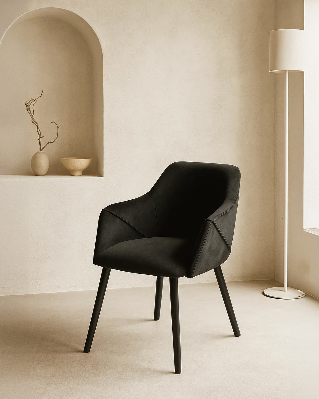 Bonanova Velvet Dining Chairs – Set of 4 (Noir Black Fabric) – Outlet - Marcel Olsen