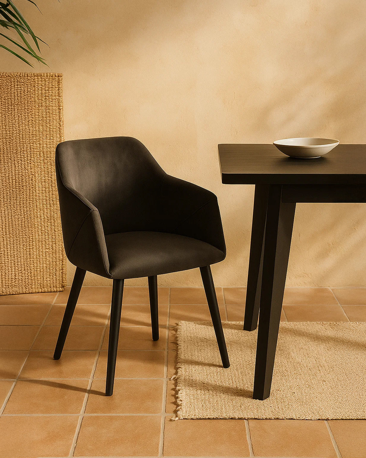 Bonanova Velvet Dining Chair (Noir Black Fabric) – Modern Upholstered Dining Chair with Armrests - Marcel Olsen