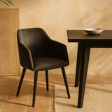 Bonanova Velvet Dining Chair (Noir Black Fabric) – Modern Upholstered Dining Chair with Armrests - Marcel Olsen