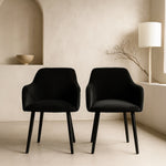 Bonanova Velvet Dining Chair (Noir Black Fabric) – Modern Upholstered Dining Chair with Armrests - Marcel Olsen