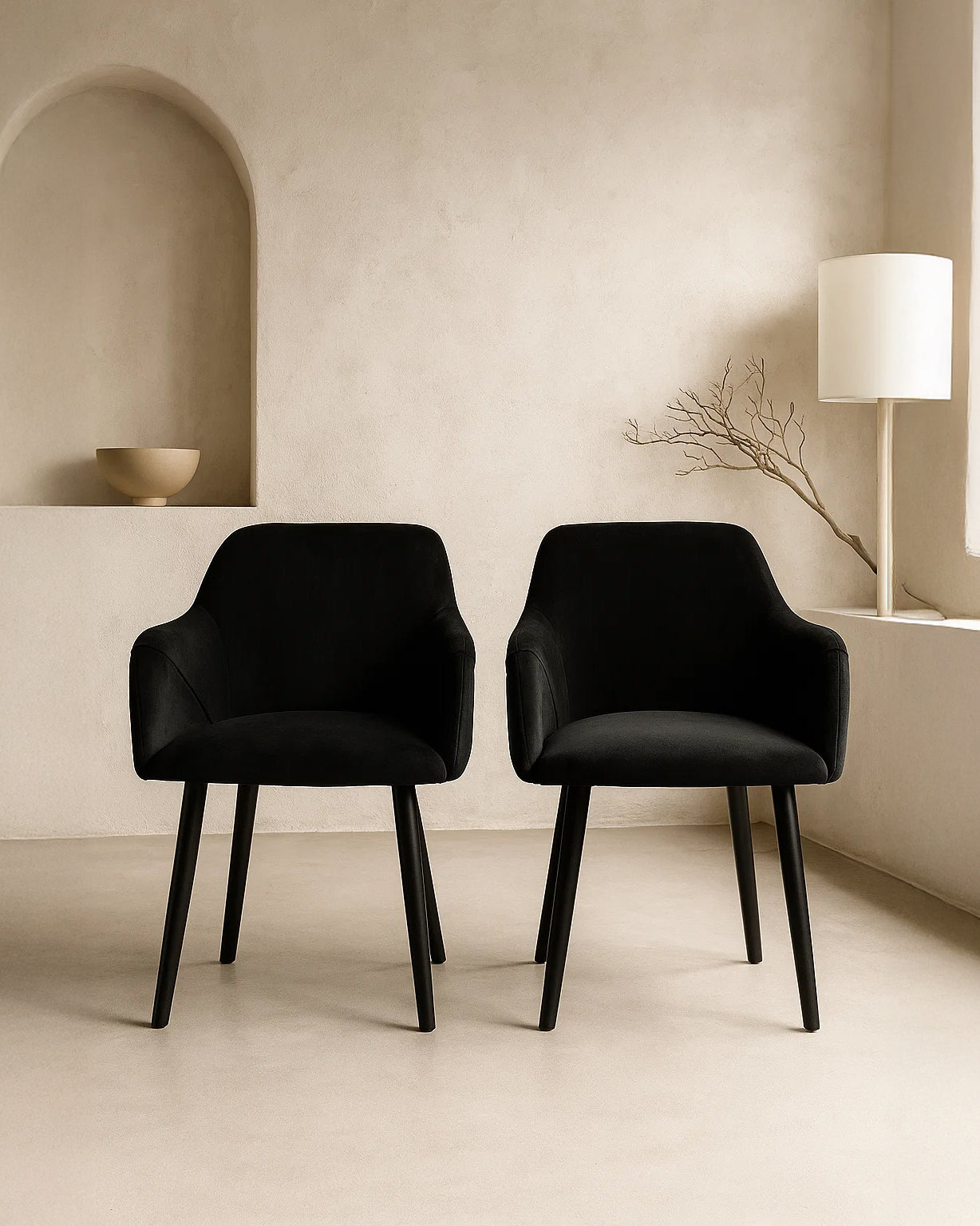 Bonanova Velvet Dining Chairs – Set of 4 (Noir Black Fabric) – Outlet - Marcel Olsen
