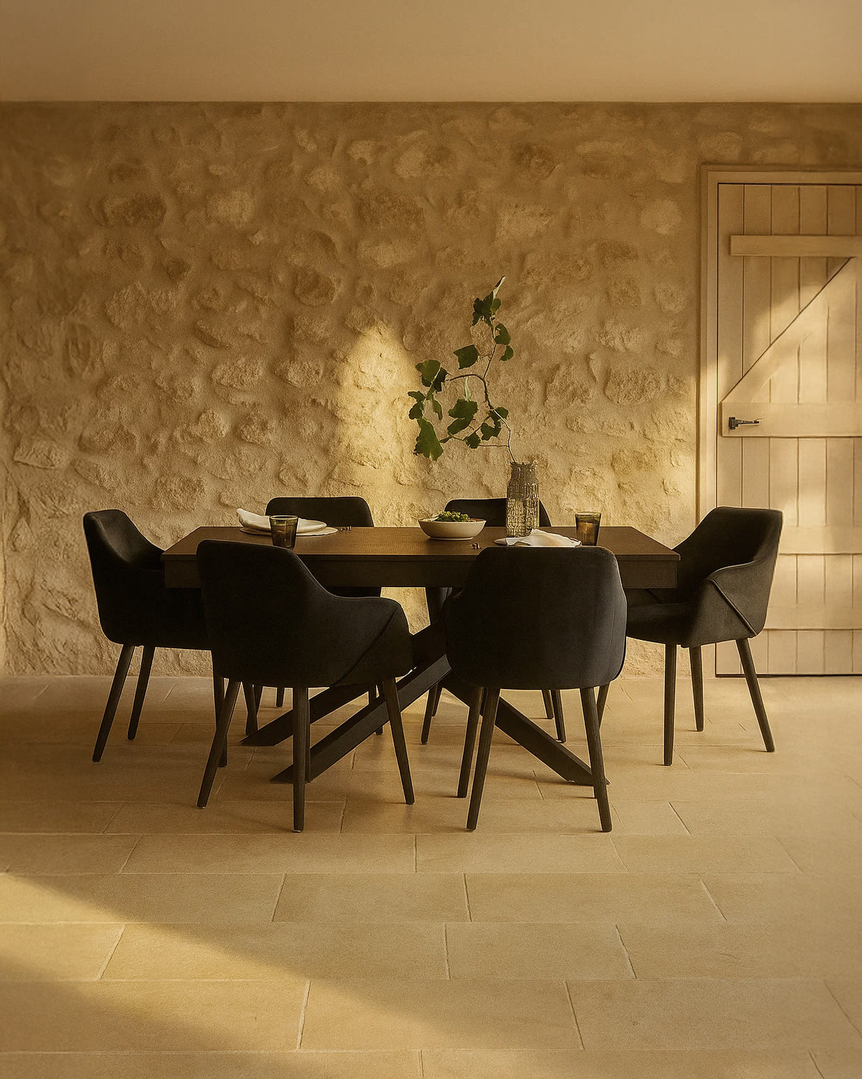 Bonanova Velvet Dining Chair (Noir Black Fabric) – Modern Upholstered Dining Chair with Armrests - Marcel Olsen