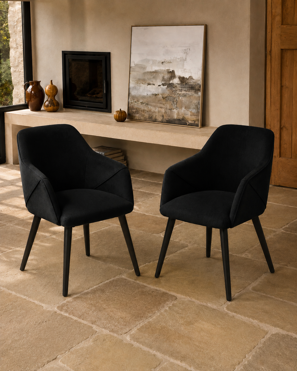 Bonanova Velvet Dining Chairs – Set of 4 (Noir Black Fabric) – Outlet - Marcel Olsen