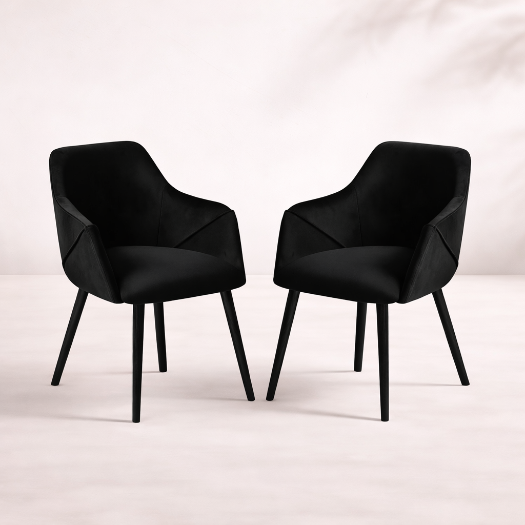 Bonanova Velvet Dining Chair – Set of 2 (Noir Black Fabric) – Outlet - Marcel Olsen