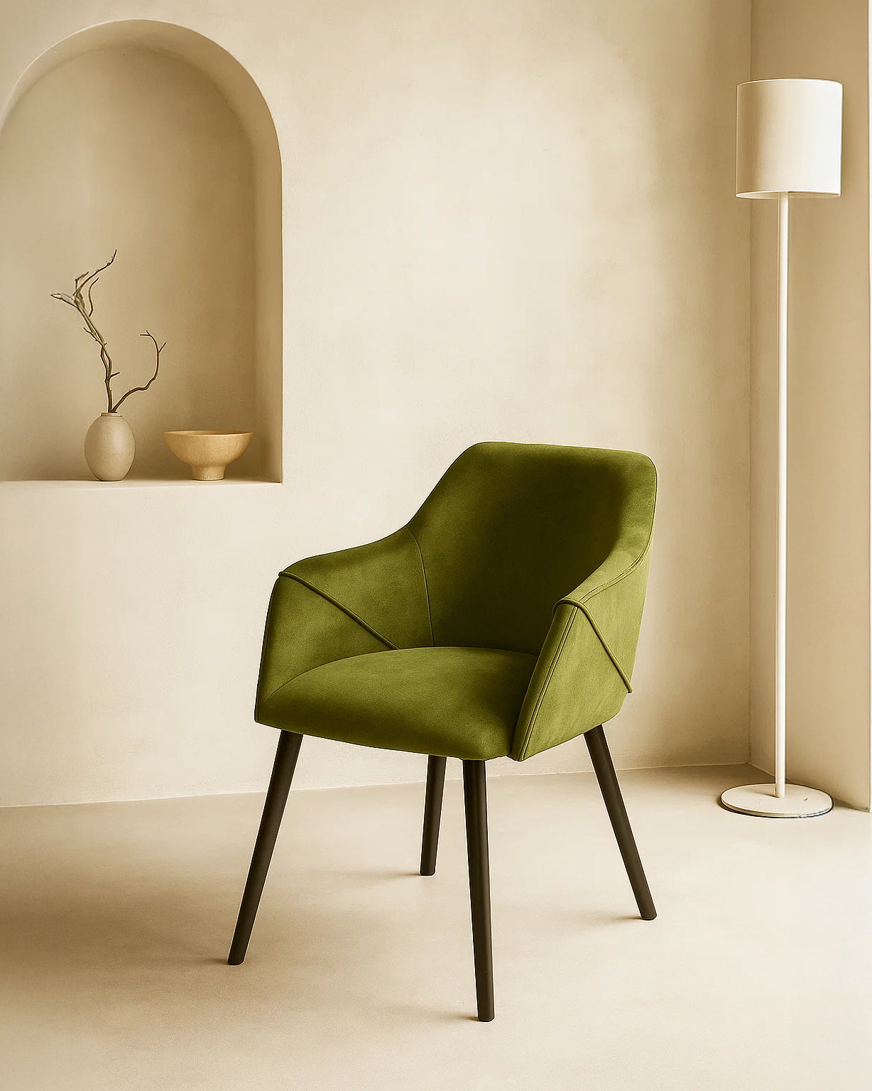 Bonanova Velvet Dining Chair (Verdigris Green Fabric) – Modern Upholstered Dining Chair with Armrests - Marcel Olsen