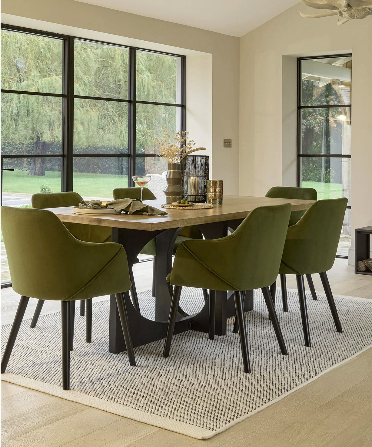 Bonanova Velvet Dining Chair (Verdigris Green Fabric) – Modern Upholstered Dining Chair with Armrests - Marcel Olsen