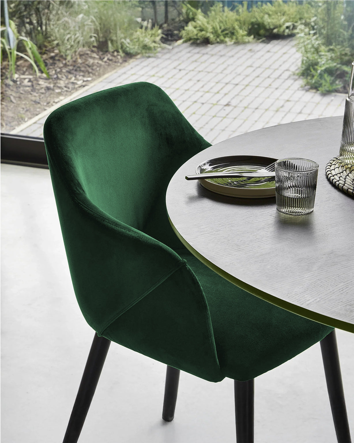Bonanova Velvet Dining Chair (Verdigris Green Fabric) – Modern Upholstered Dining Chair with Armrests - Marcel Olsen
