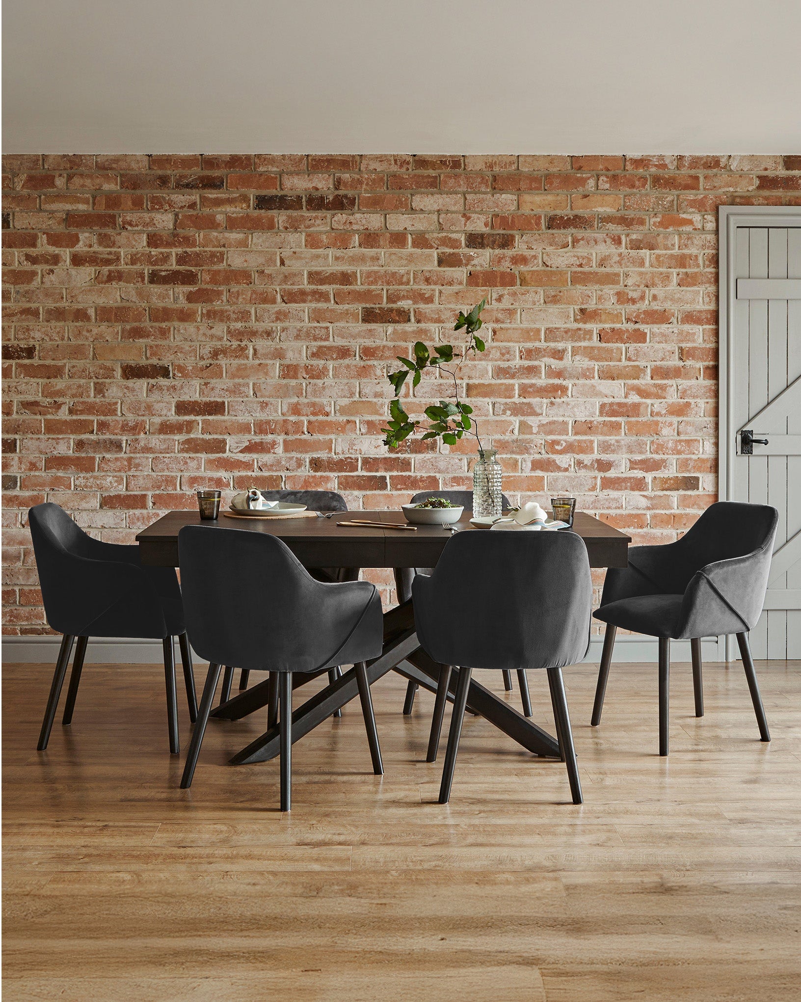 Bonanova Velvet Dining Chair (Noir Black Fabric) – Modern Upholstered Dining Chair with Armrests - Marcel Olsen