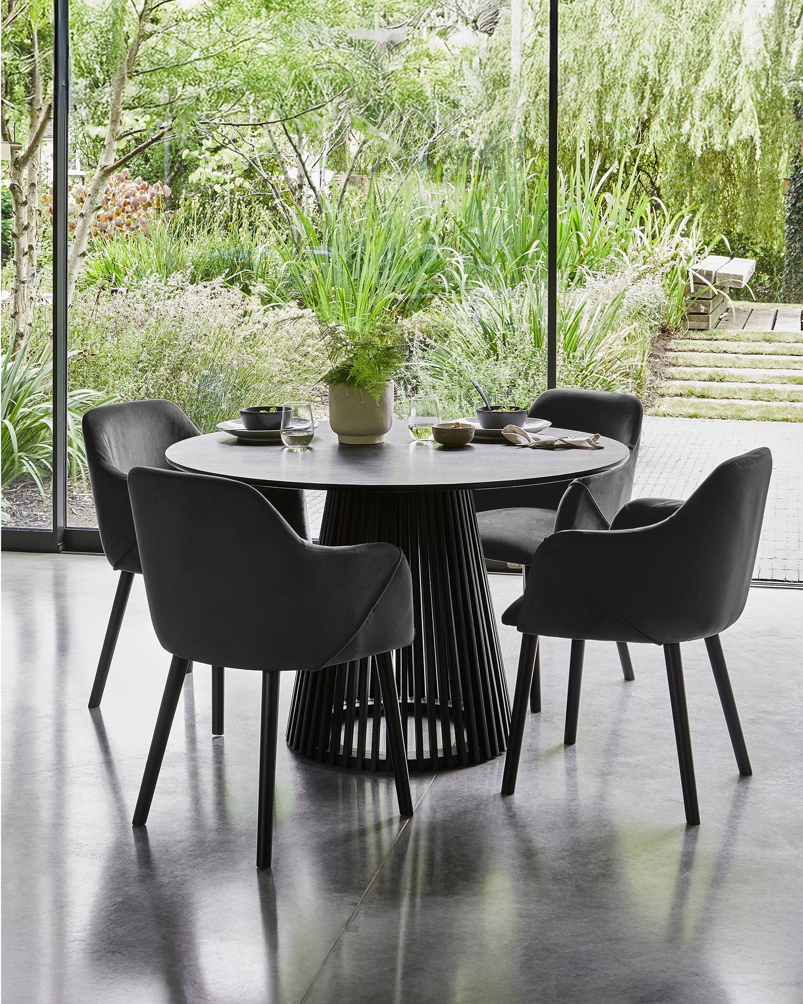 Bonanova Velvet Dining Chair (Noir Black Fabric) – Modern Upholstered Dining Chair with Armrests - Marcel Olsen