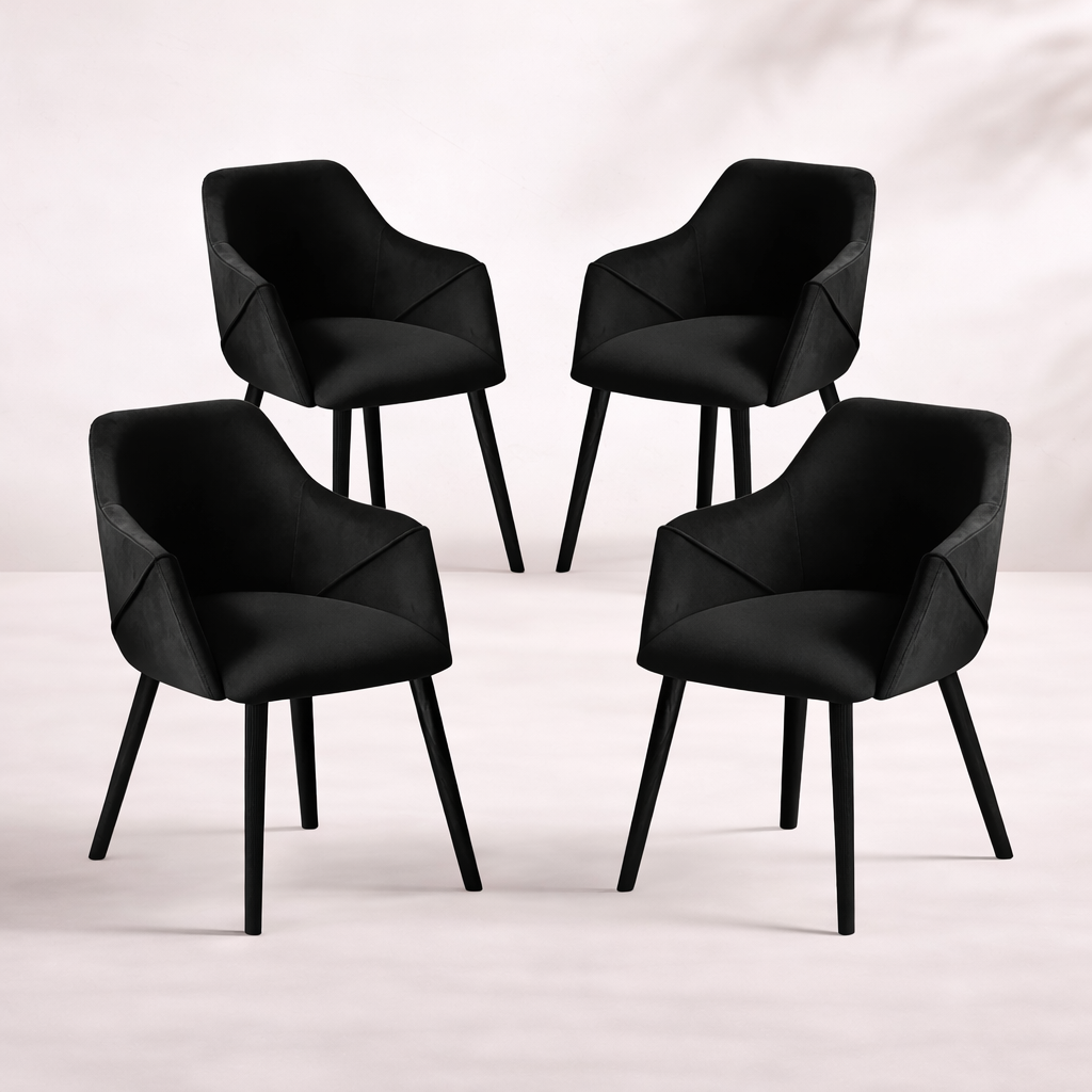 Bonanova Velvet Dining Chairs – Set of 4 (Noir Black Fabric) – Outlet - Marcel Olsen