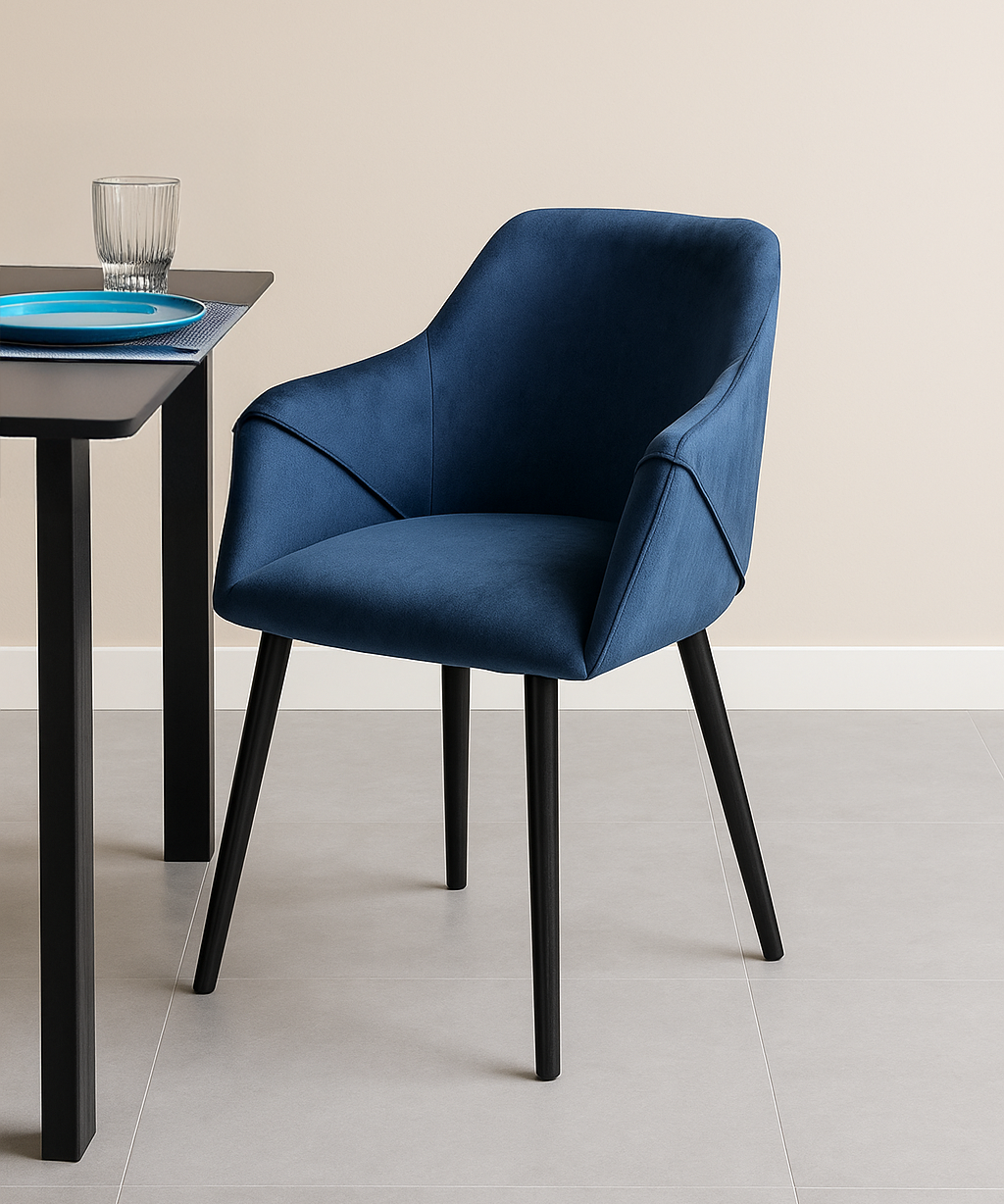 Bonanova Velvet Dining Chair (Blue Note Fabric) – Modern Upholstered Dining Chair with Armrests - Marcel Olsen