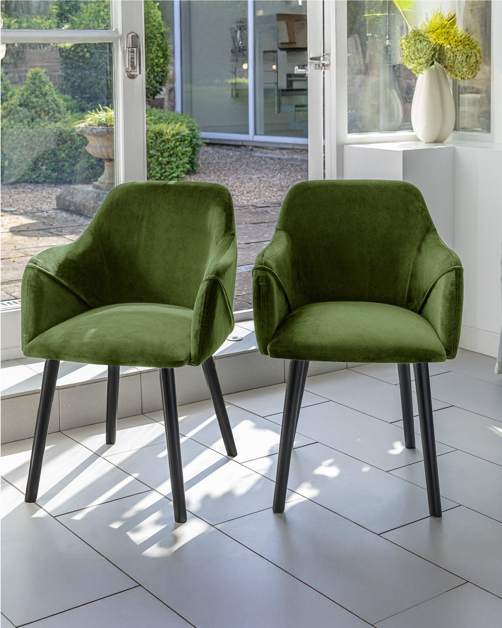 Bonanova Velvet Dining Chair (Verdigris Green Fabric) – Modern Upholstered Dining Chair with Armrests - Marcel Olsen
