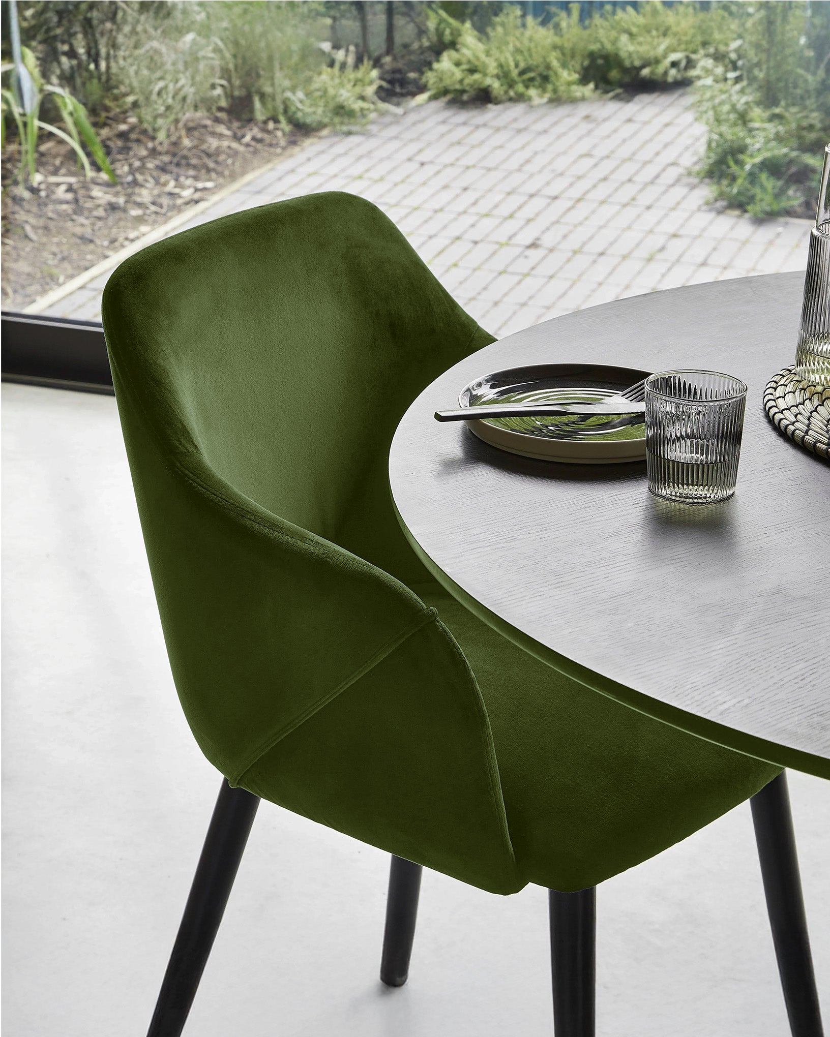 Bonanova Velvet Dining Chair (Verdigris Green Fabric) – Modern Upholstered Dining Chair with Armrests - Marcel Olsen