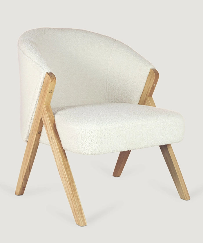 Sagunto Upholstered Wooden Armchair Boucle White