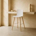 Casco Modern Bar Stool (Arctic White) – Scandinavian Style Shell Stool with Wooden Legs (66cm) (4 Units) Outlet Products - Marcel Olsen