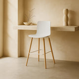 Casco Modern Bar Stool (Arctic White) – Scandinavian Style Shell Stool with Wooden Legs (66cm) (4 Units) Outlet Products - Marcel Olsen
