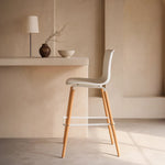 Casco Modern Bar Stool (Arctic White) – Scandinavian Style Shell Stool with Wooden Legs (66cm) (4 Units) Outlet Products - Marcel Olsen