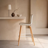 Casco Modern Bar Stool (Arctic White) – Scandinavian Style Shell Stool with Wooden Legs (66cm) (4 Units) Outlet Products - Marcel Olsen