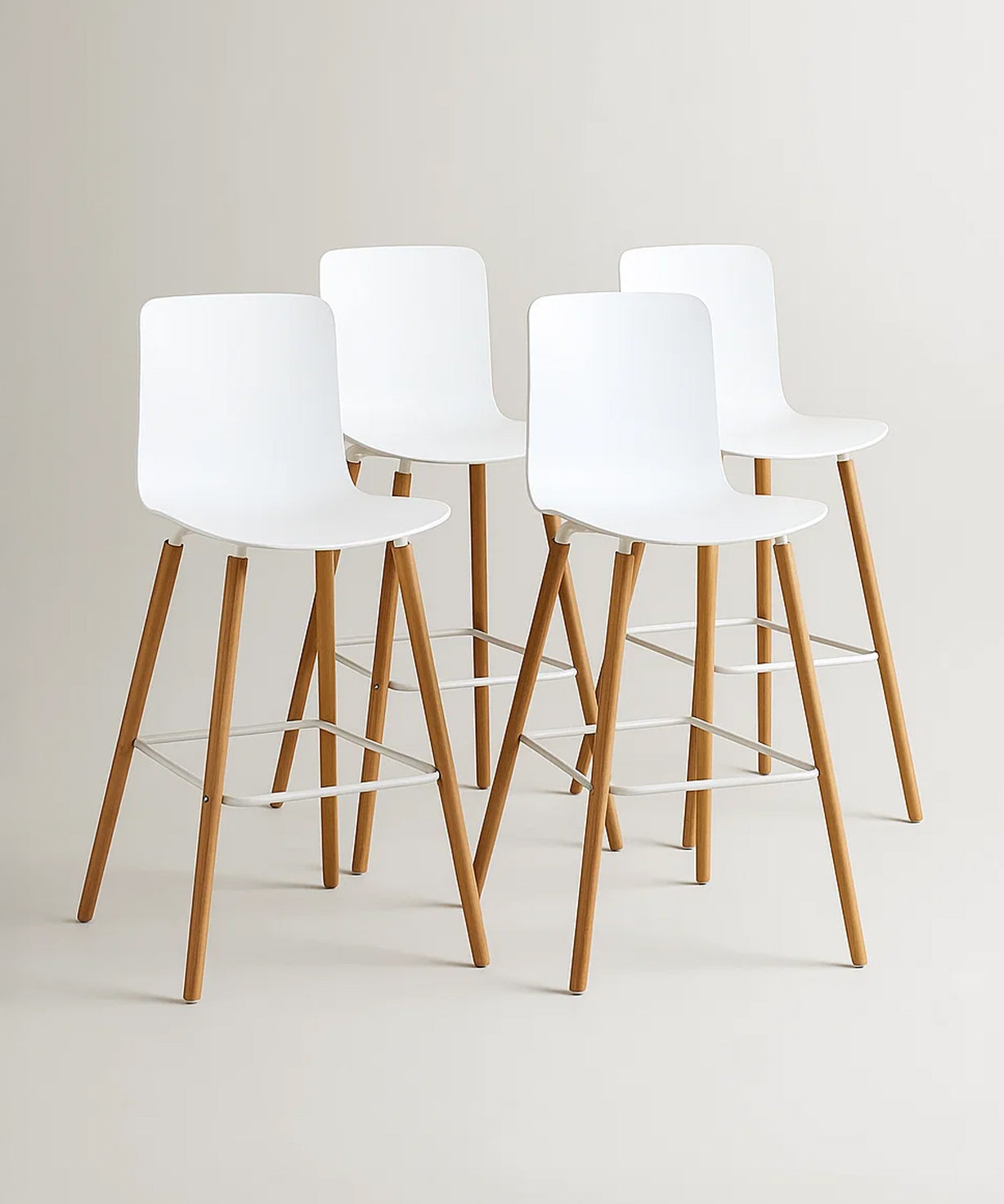 Casco Modern Bar Stool (Arctic White) – Scandinavian Style Shell Stool with Wooden Legs (66cm) (4 Units) Outlet Products - Marcel Olsen