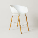 Casco Modern Bar Stool Armchair (Arctic White) – Scandinavian Style Shell Stool with Wooden Legs & Armrests (68cm) (4 Units) Outlet Products - Marcel Olsen