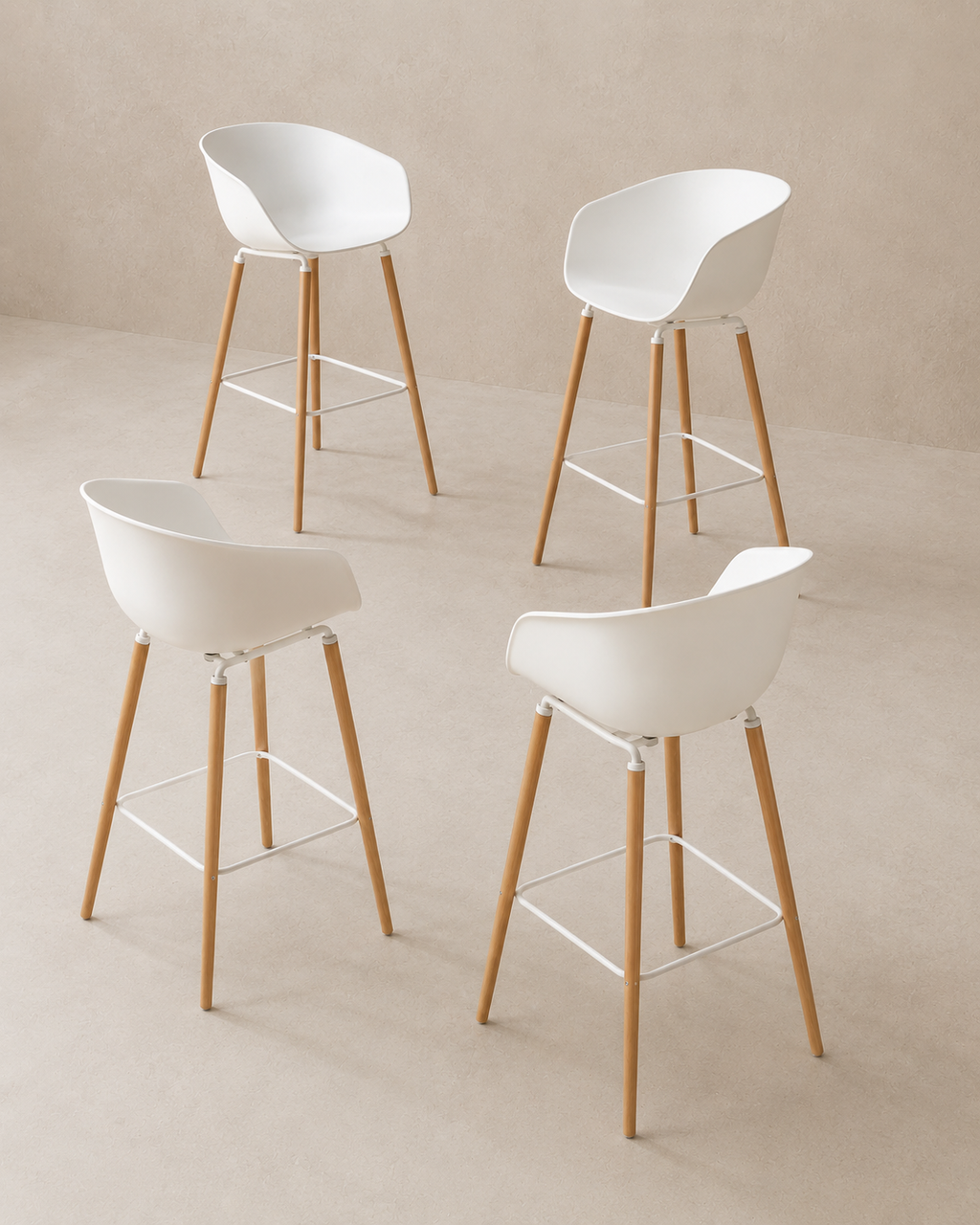 Casco Scandinavian Bar Stool Armchairs – Set of 4 (Arctic White, Seat Height 68cm) – Outlet Outlet Products - Marcel Olsen
