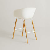 Casco Modern Bar Stool Armchair (Arctic White) – Scandinavian Style Shell Stool with Wooden Legs & Armrests (68cm) (4 Units) Outlet Products - Marcel Olsen