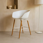 Casco Modern Bar Stool Armchair (Arctic White) – Scandinavian Style Shell Stool with Wooden Legs & Armrests (68cm) (4 Units) Outlet Products - Marcel Olsen
