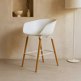 Casco Modern Bar Stool Armchair (Arctic White) – Scandinavian Style Shell Stool with Wooden Legs & Armrests (68cm) (4 Units) Outlet Products - Marcel Olsen