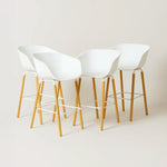 Casco Modern Bar Stool Armchair (Arctic White) – Scandinavian Style Shell Stool with Wooden Legs & Armrests (68cm) (4 Units) Outlet Products - Marcel Olsen