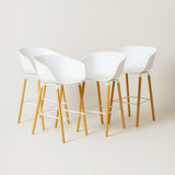 Casco Modern Bar Stool Armchair (Arctic White) – Scandinavian Style Shell Stool with Wooden Legs & Armrests (68cm) (4 Units) Outlet Products - Marcel Olsen