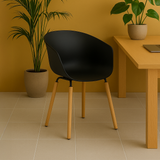 Casco Modern Dining Chair (Jet Black) – Scandinavian Style Shell Chair with Wooden Legs