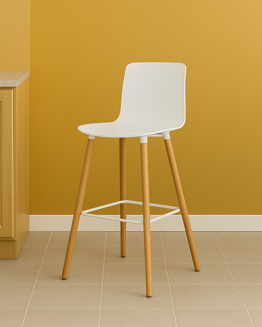 Casco Modern Bar Stool (Arctic White) – Scandinavian Style Shell Stool with Wooden Legs (66cm) - Marcel Olsen