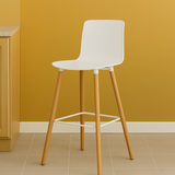 Casco Modern Bar Stool (Arctic White) – Scandinavian Style Shell Stool with Wooden Legs (66cm) - Marcel Olsen