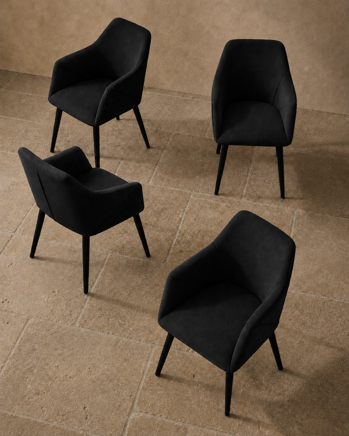 Bonanova Velvet Dining Chairs – Set of 4 (Noir Black Fabric) – Outlet - Marcel Olsen