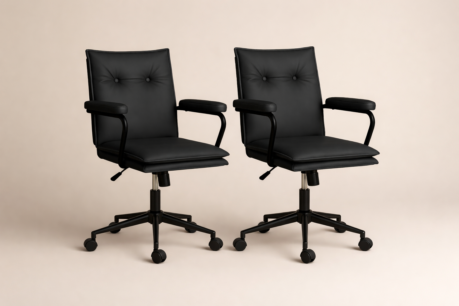 Executive Cushioned Office Chair (Black Faux Leather) – Mid-century Modern Swivel Desk Chair (2 Units - OUTLET) Outlet Products - Marcel Olsen