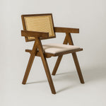 Chiva Rattan & Wood Dining Chair (Chestnut) – Rustic Boho Upholstered Chair with Armrests - Marcel Olsen