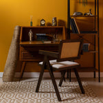 Chiva Rattan & Wood Dining Chair (Chestnut) – Rustic Boho Upholstered Chair with Armrests - Marcel Olsen