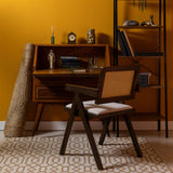 Chiva Rattan & Wood Dining Chair (Chestnut) – Rustic Boho Upholstered Chair with Armrests - Marcel Olsen