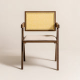 Chiva Rattan & Wood Dining Chair (Chestnut) – Rustic Boho Upholstered Chair with Armrests - Marcel Olsen