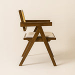 Chiva Rattan & Wood Dining Chair (Chestnut) – Rustic Boho Upholstered Chair with Armrests - Marcel Olsen