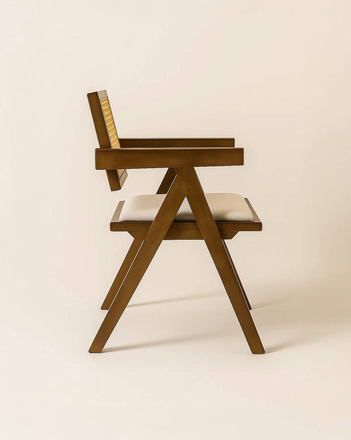 Chiva Rattan & Wood Dining Chair (Chestnut) – Rustic Boho Upholstered Chair with Armrests - Marcel Olsen