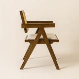 Chiva Rattan & Wood Dining Chair (Chestnut) – Rustic Boho Upholstered Chair with Armrests - Marcel Olsen