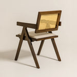 Chiva Rattan & Wood Dining Chair (Chestnut) – Rustic Boho Upholstered Chair with Armrests - Marcel Olsen