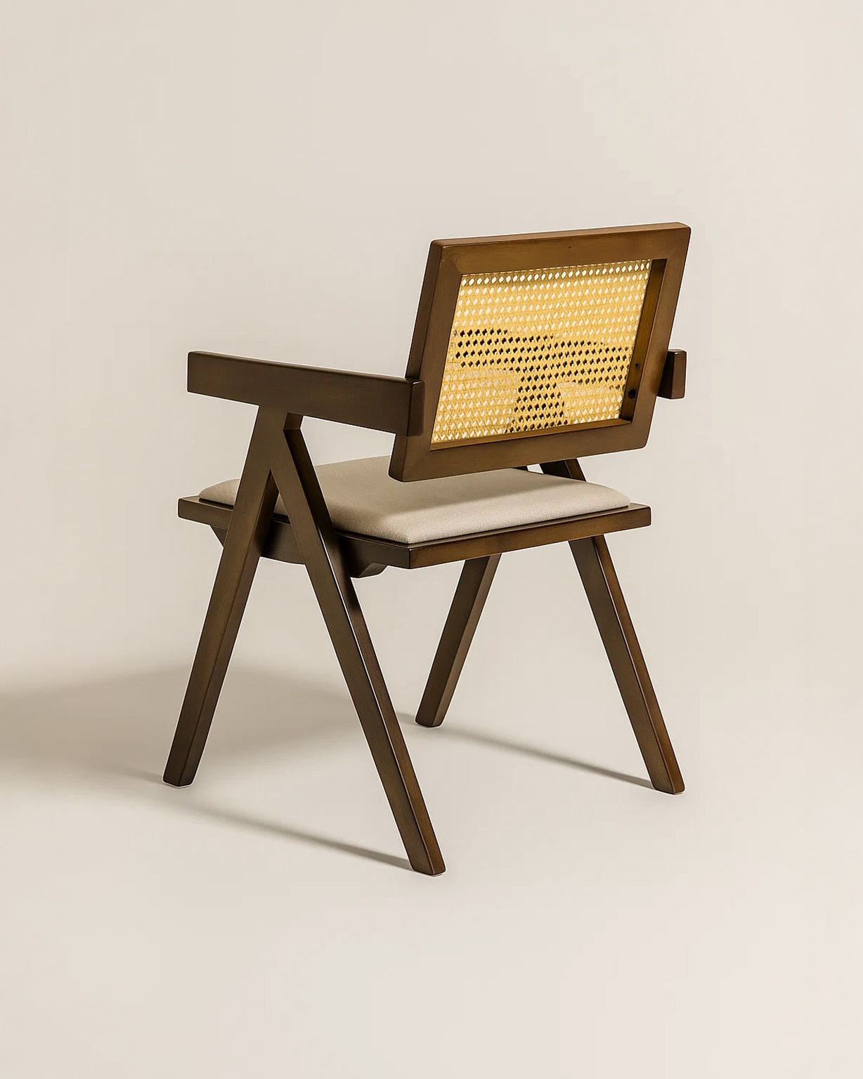 Chiva Rattan & Wood Dining Chair (Chestnut) – Rustic Boho Upholstered Chair with Armrests - Marcel Olsen