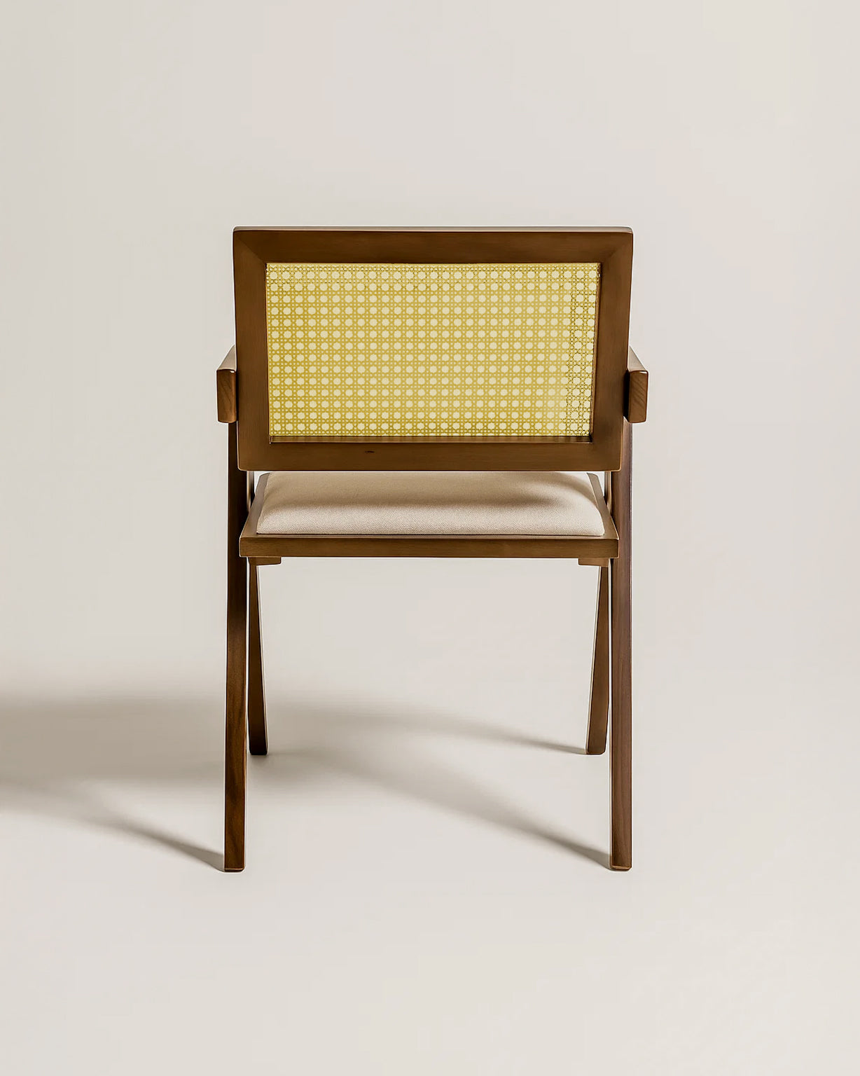 Chiva Rattan & Wood Dining Chair (Chestnut) – Rustic Boho Upholstered Chair with Armrests - Marcel Olsen